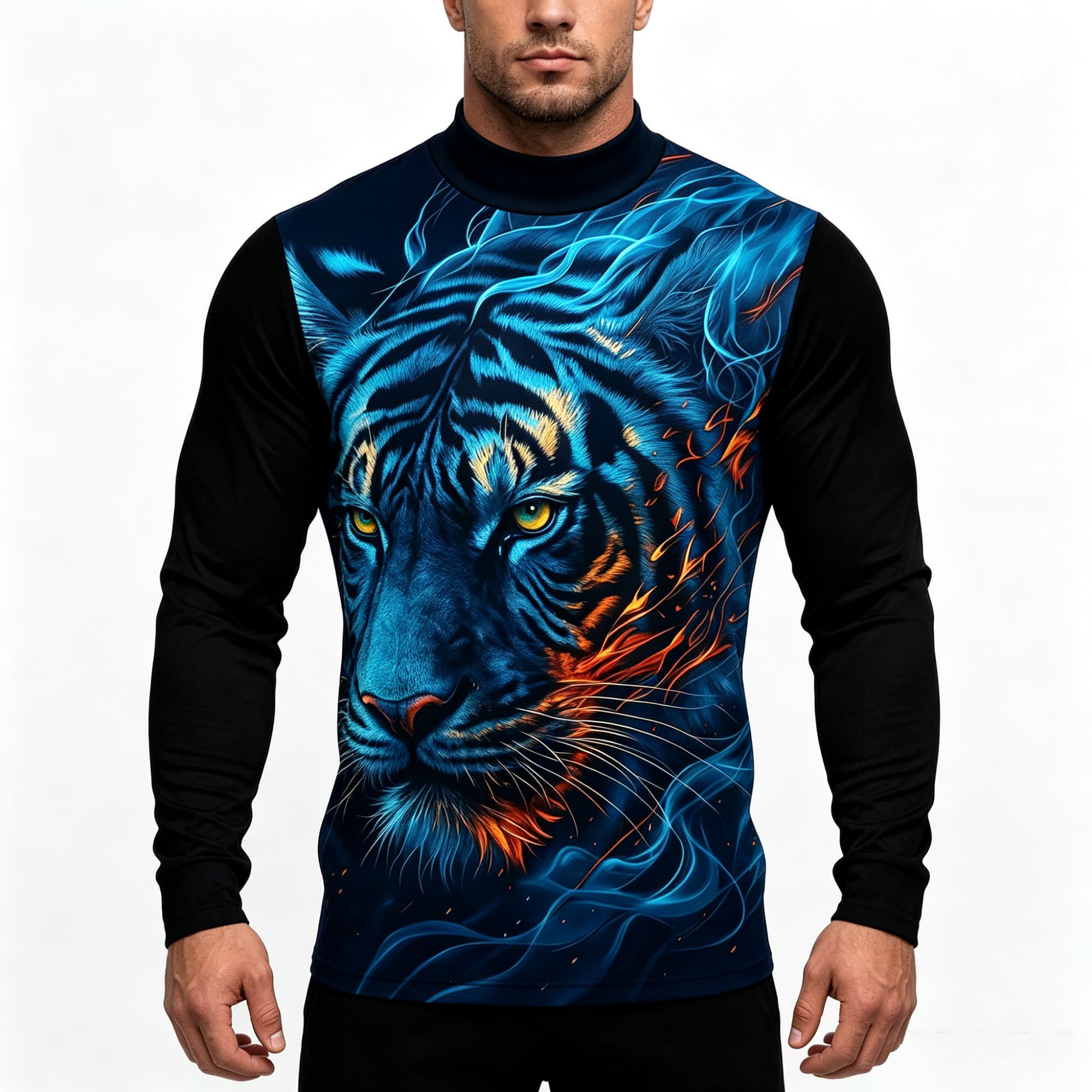 Tee Graphic Print - Kaos Pria Lengan Panjang Kerah Tinggi