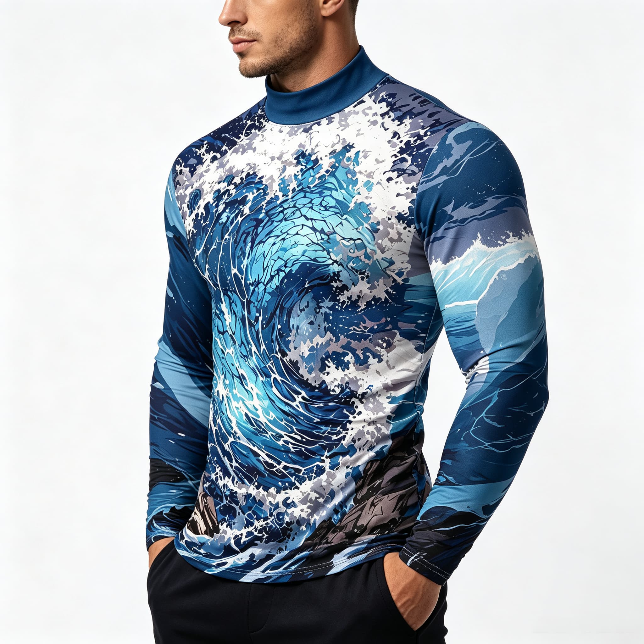 Tee Graphic Print - Kaos Pria Lengan Panjang Berkerah Mock