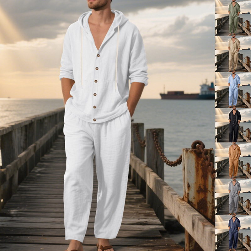 Linen Shirt Breathable - Setelan Kasual Pria Musim Panas, Kemeja