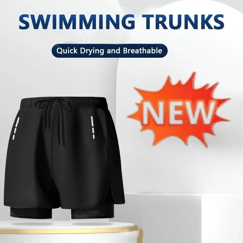 Swim Trunk Quick Dry - Celana Renang Pria 2-in-1, Cepat Kering,