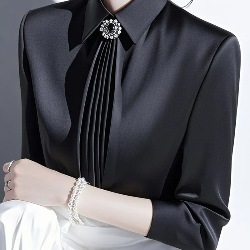 Blus Satin Temperamen Baru Mus - Shirt Camp Collar ulasan dan harga
