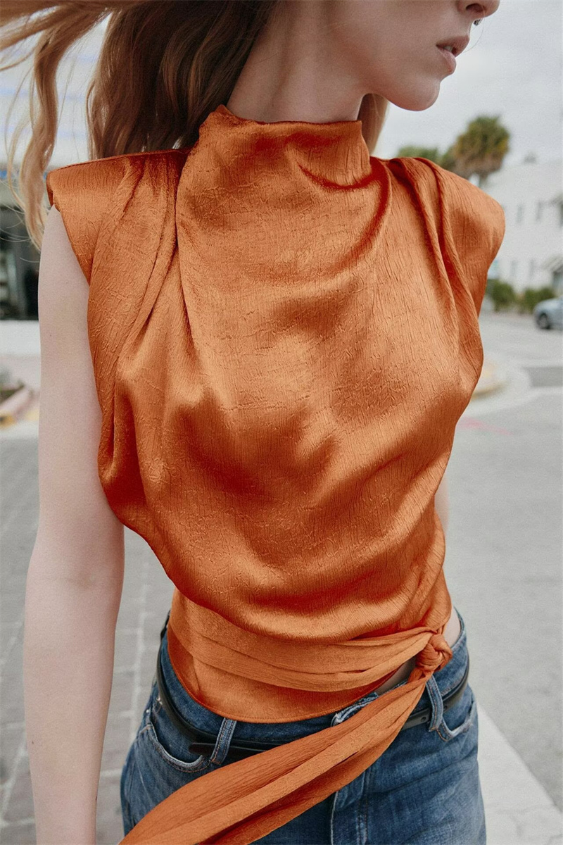 Atasan Crop Tanpa Lengan Kerah - Shirt Camp Collar ulasan dan harga